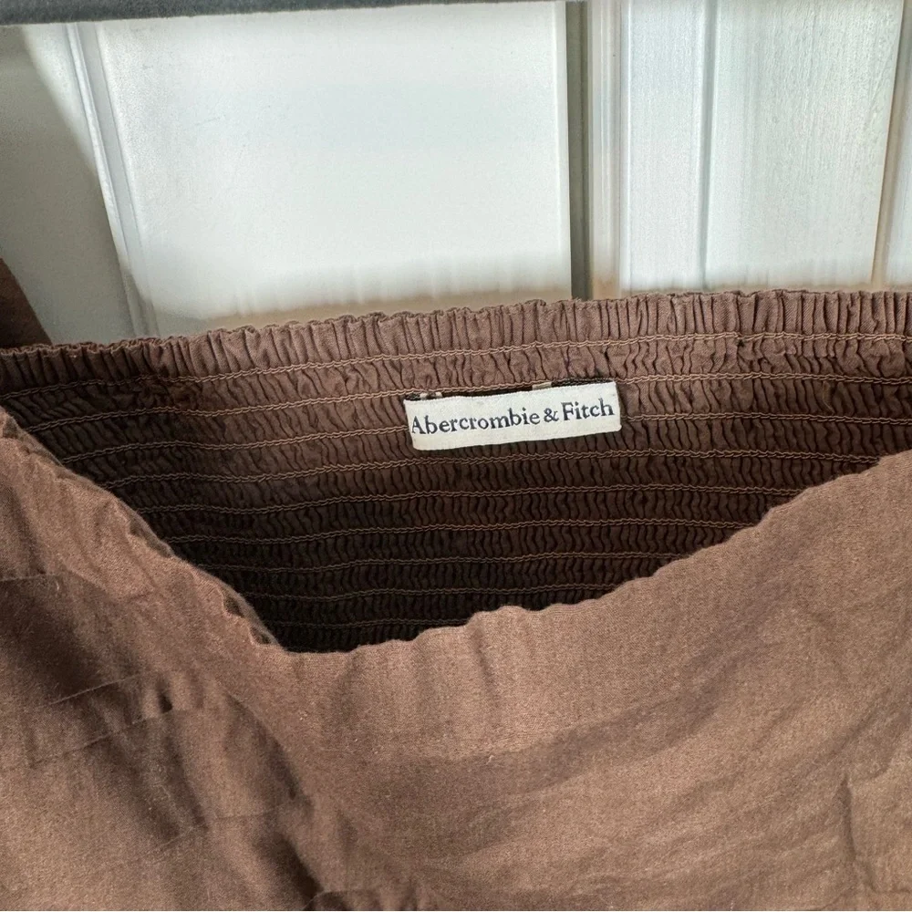 Abercrombie & Fitch cotton Puff Sleeve Smocked Back‎ Crop Top Brown Size XL